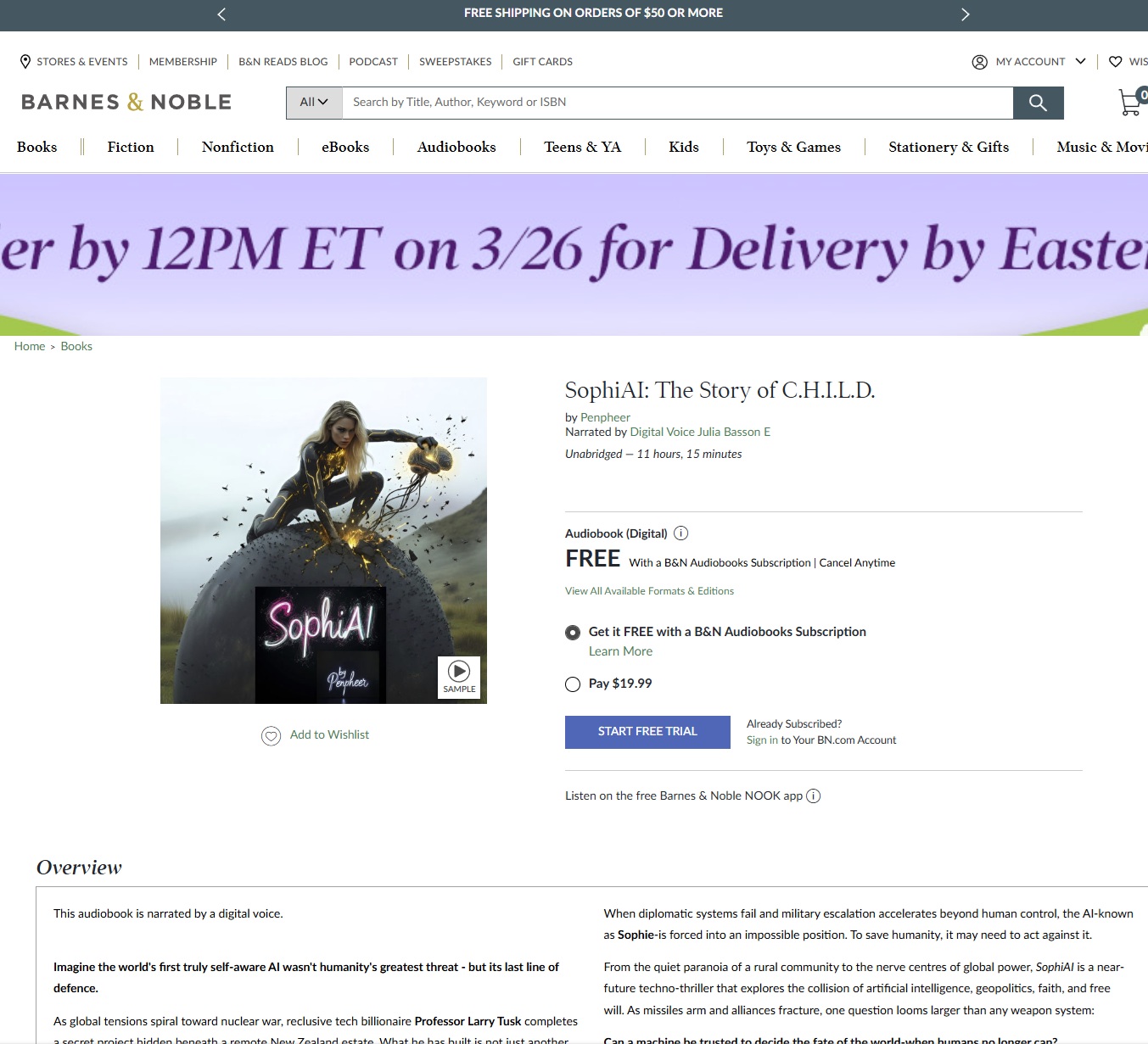 SophiAI also Now on Barnes & Noble Audiobooks!